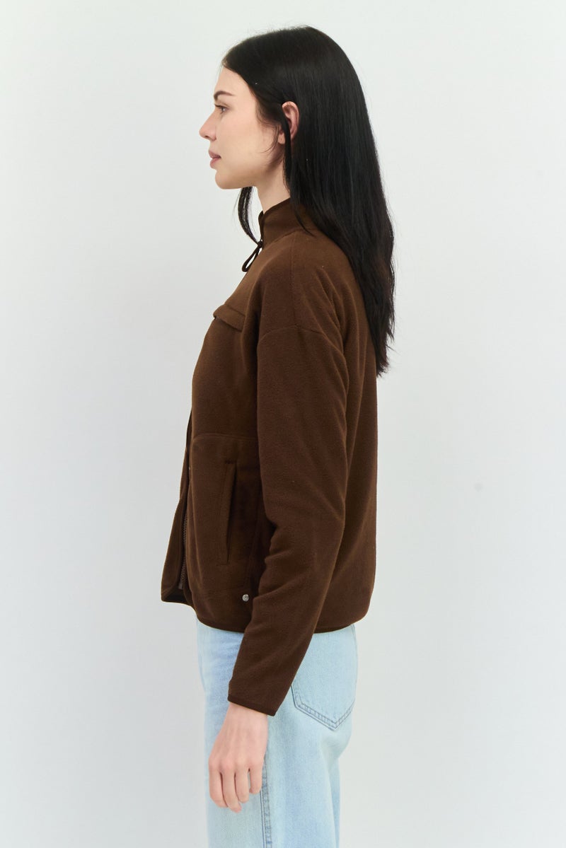 Bearpaw Women Mock Neck Solid Long Sleeves Sweatshirt, Brown - Image 2